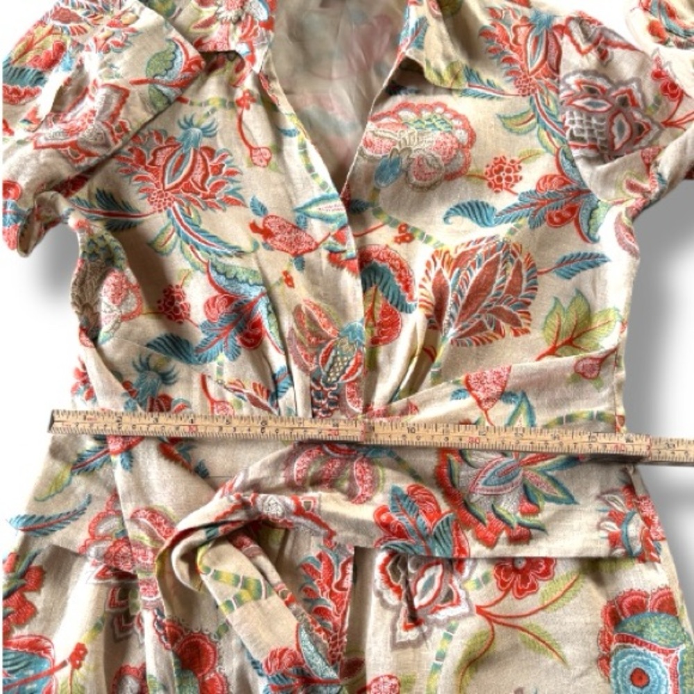 Lafayette 148 Linen Sash Belt Floral Wrap Dress Size 8 - Picture 5 of 8